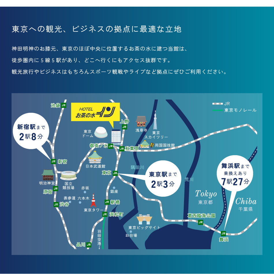 東京への観光、ビジネスの拠点に最適な立地